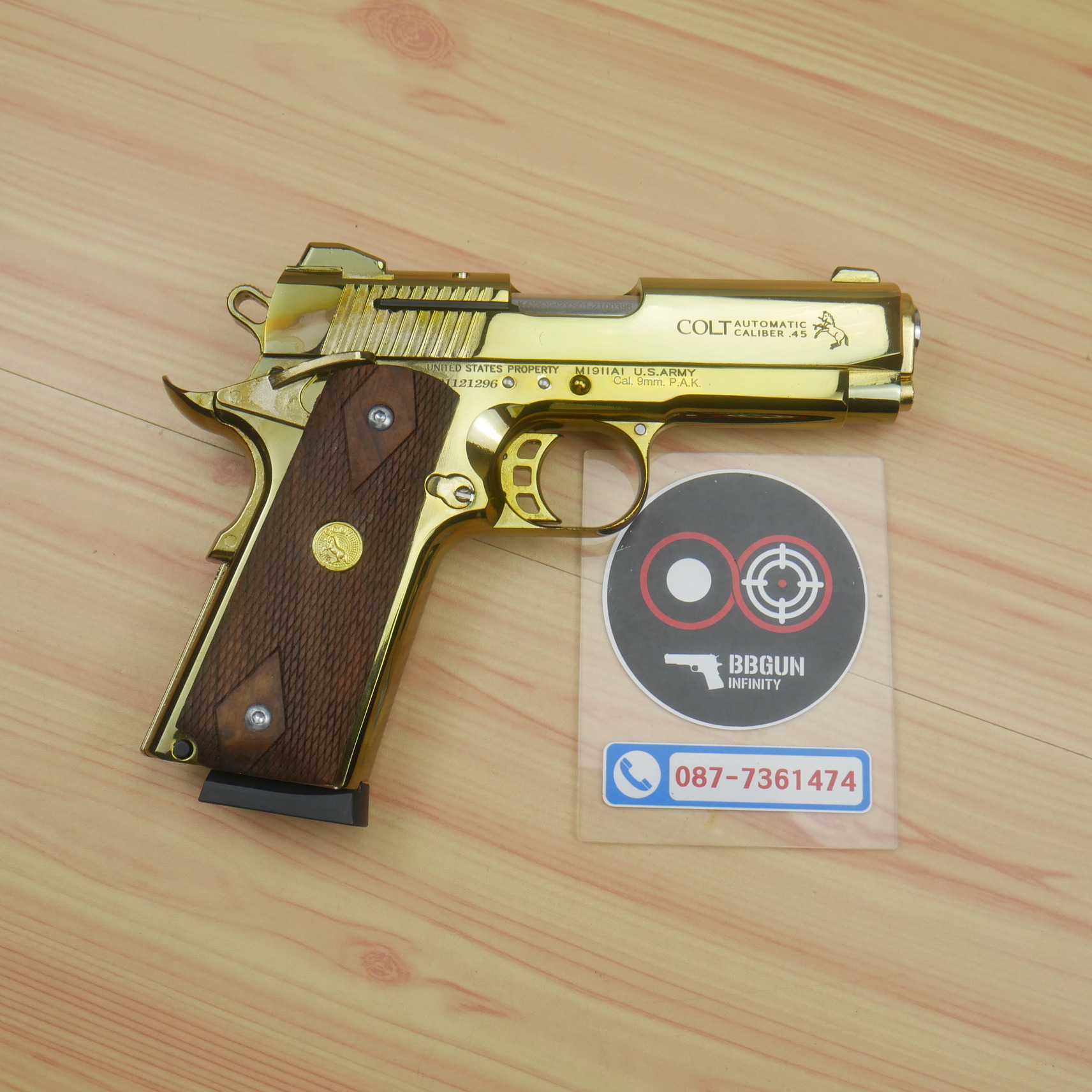 แบลงค์กัน KUZEY M1911 COLT'S DEFENDER SERIES 90 ลำกล้อง 4 นิ้ว สีทอง ด้ามไม้ (แถมกล่องใส่ปืน)
