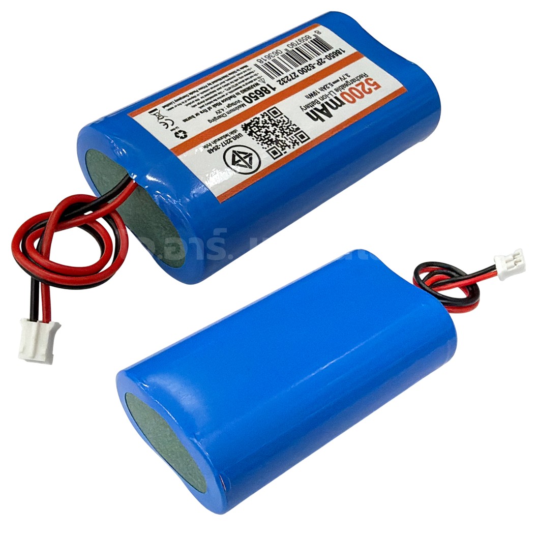 18650 ถ่านชาร์จ/ถ่านแพ็ค 18650 3.7VDC 2600mAh/5200mAh แบตเตอรี่ RECHARGER Li-ion Battery 18650 ถ่านลิเธียม DC 3.7-4.2V 2.6Ah 10Wh/5.2Ah 19Wh