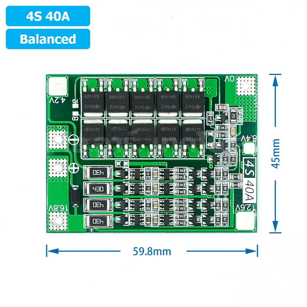 CM643 4S 40A Balanced โมดูลชาร์จแบตเตอรี่ BMS 4-Series 40A 18650 Lithium Battery Protection Module แบตลิเธียม