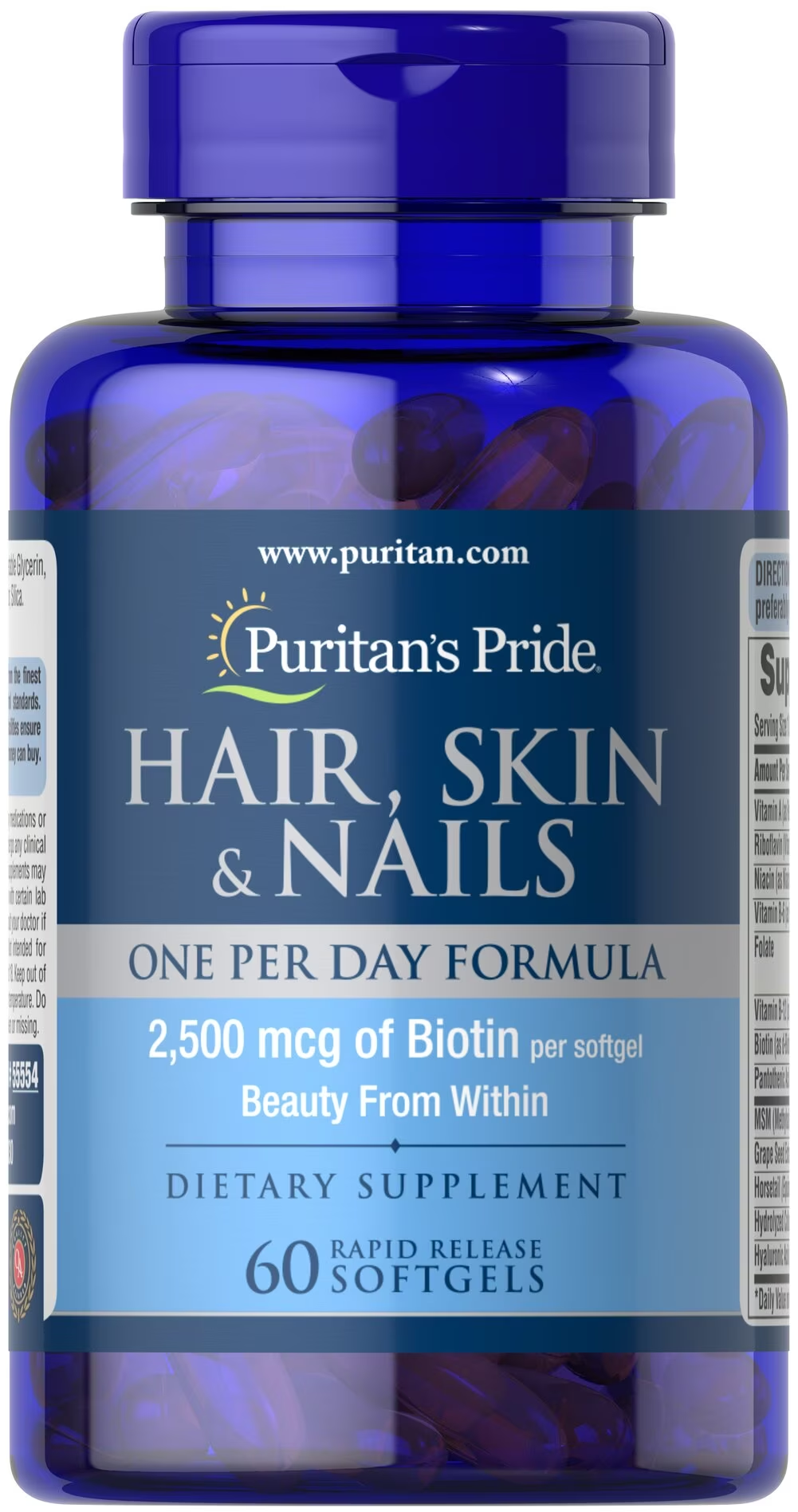 ขวดใหญ่ 60 เม็ด ทานแค่วันละเม็ด Puritan's Pride Hair Skin & Nails One Per Day Formula วิตามินบำรุงผม ผิว เล็บ