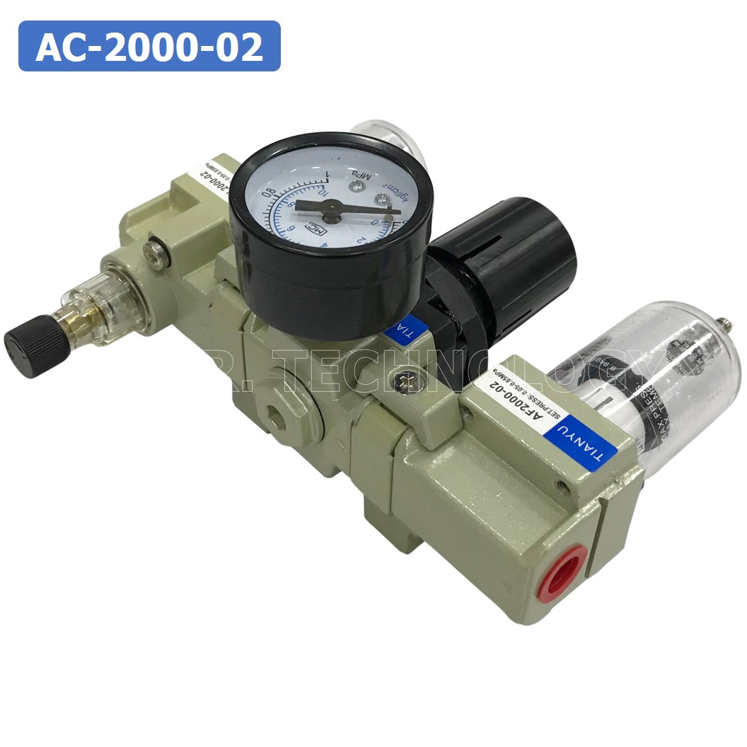 AC2000-02 ชุดกรองลม แบบ 3 ตอน Manual Drain 3 Unit FRL Combination TIANYU AC-2000-02 (Filter Regulator Lubricator)