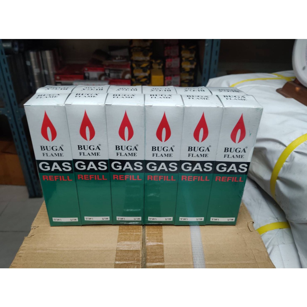 BUGA แก๊สกระป๋องเล็ก ขนาด 50 กรัม (ราคารวมแวท) แก๊สเติมปืนจุดเตา ไฟแช็ค อุปกรณ์ทำอาหาร {รหัสสินค้า2800140401}