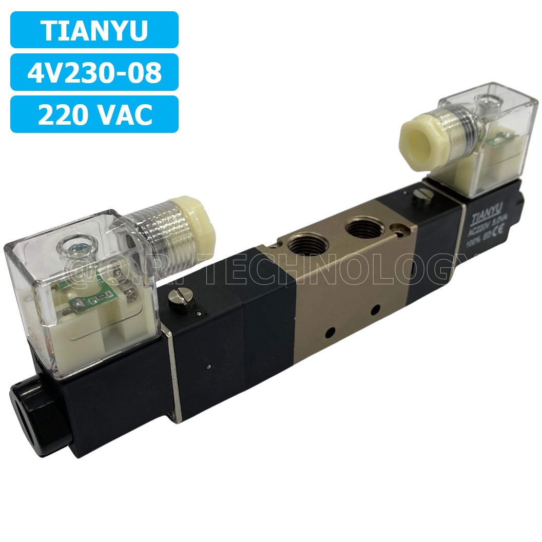 (1ชิ้น) 4V230-08 220VAC โซลินอยด์วาล์ว คอยล์ 2 ข้าง 5/3 Double Coil Solenoid Valve Pneumatic TIANYU