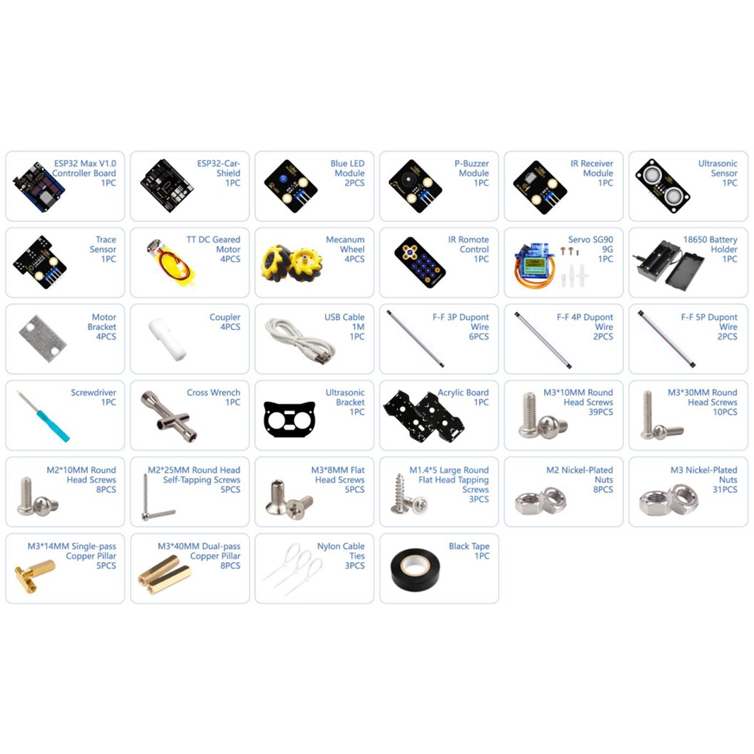 QD001 ACEBOTT ESP32 4WD Mecanum Wheel Smart Robot Car kit for Arduino ชุดหุ่นยนต์ รถแมคคานัม ESP32 STEAM Programming