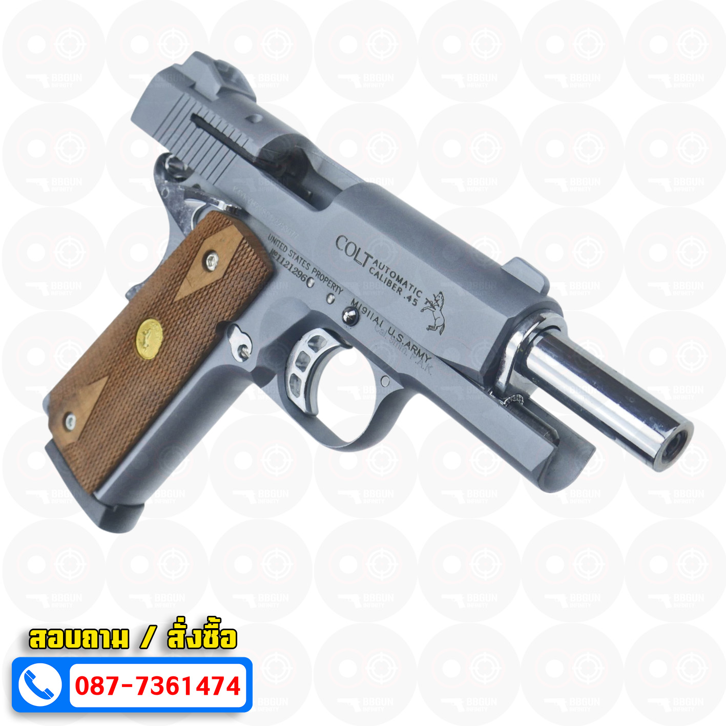 แบลงค์กัน KUZEY M1911 COLT'S DEFENDER SERIES 90 สีสโมค 4 นิ้ว ด้ามไม้ Blank Gun