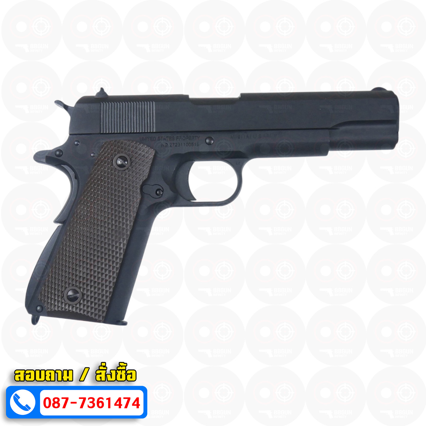 Cybergun / AW Colt M1911A1 Green Gas Version (Black) Full Marking ร่องลึก บีบีกันอัดแก๊ส
