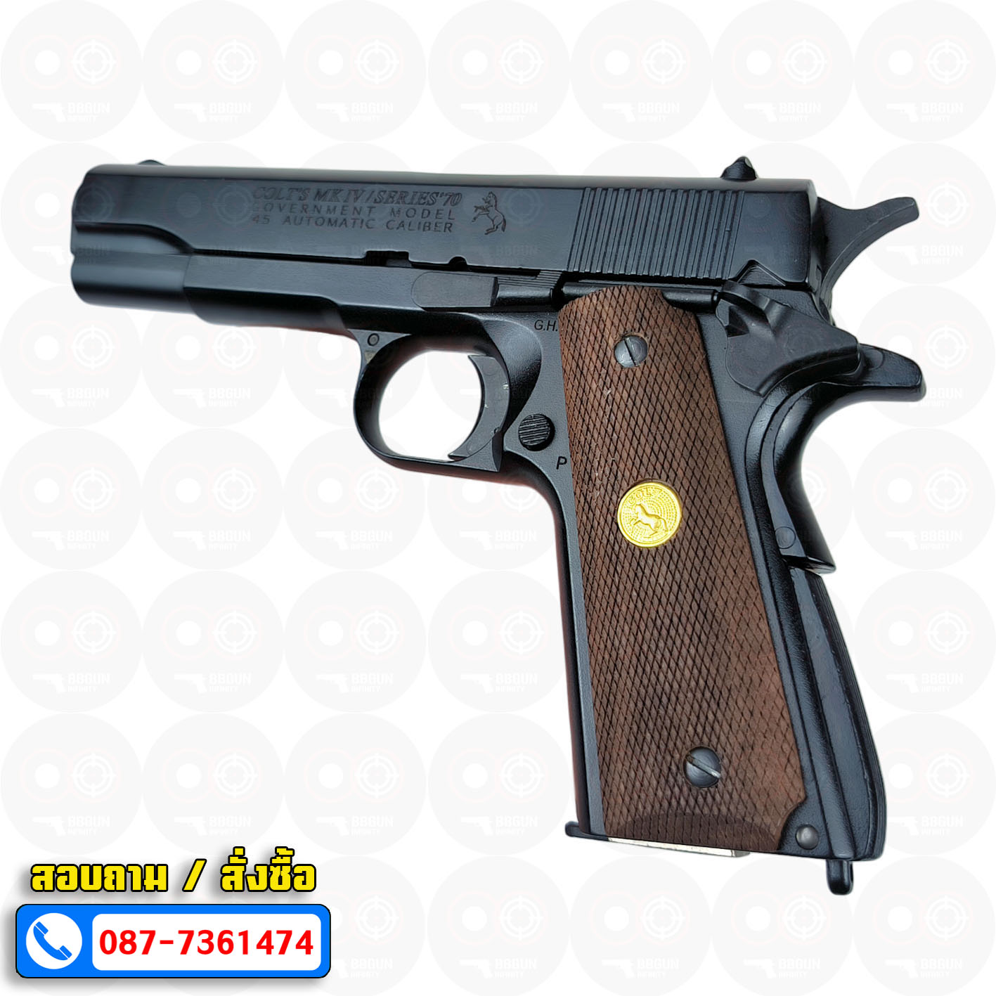 แบลงค์กัน AKSA Colt MK IV/SERIES ' 70 1911 สีดำ กริปไม้ (2 แม็กกาซีน) BLANK GUN