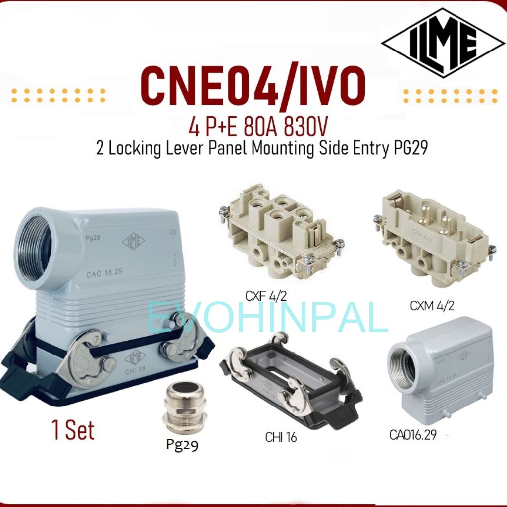 CXM 4/2 Male Insert heavy duty connector 4Pole(80A)+2pole(16A) 400V/690V ILME
