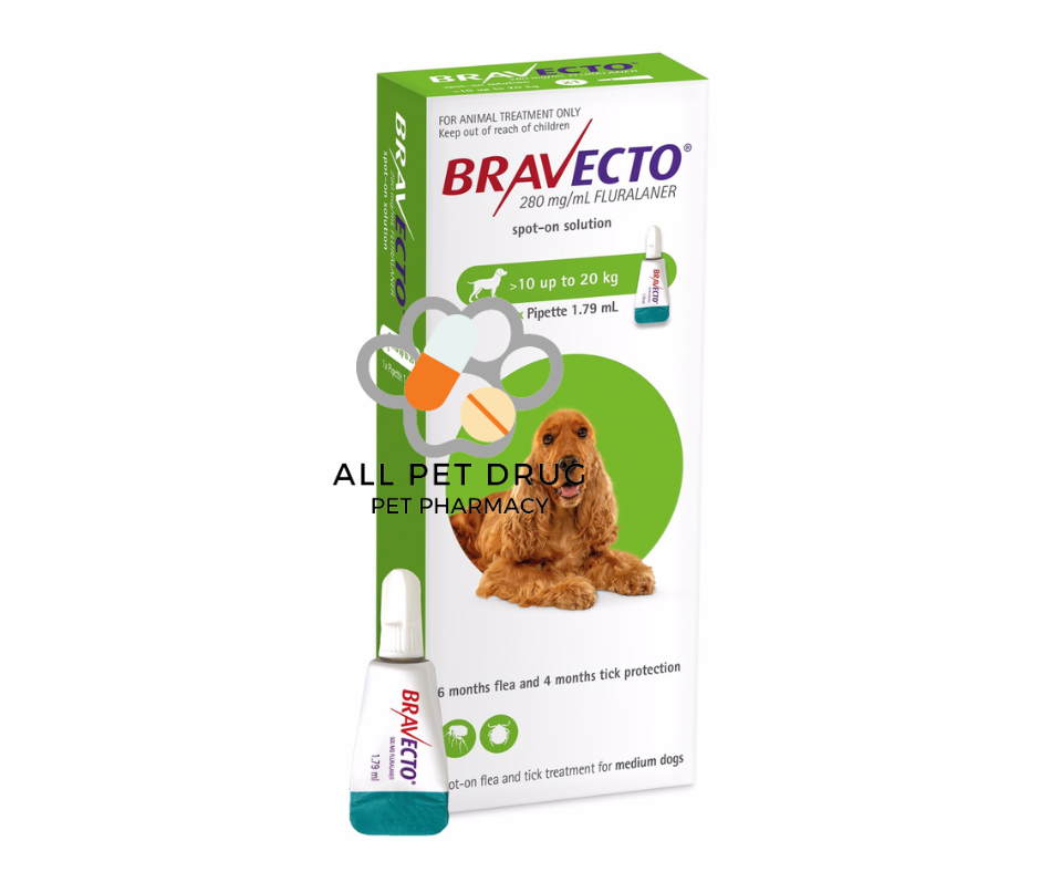 BRAVECTO SPOT ON FOR DOGS 10 - 20 kg.(1กล่อง/1หลอด)ยาหยดหลัง กำจัดเห็บหมัด ไรขี้เรื้อน ไรหู ป้องกันได้นาน 3 เดือน สำหรับสุนัข
