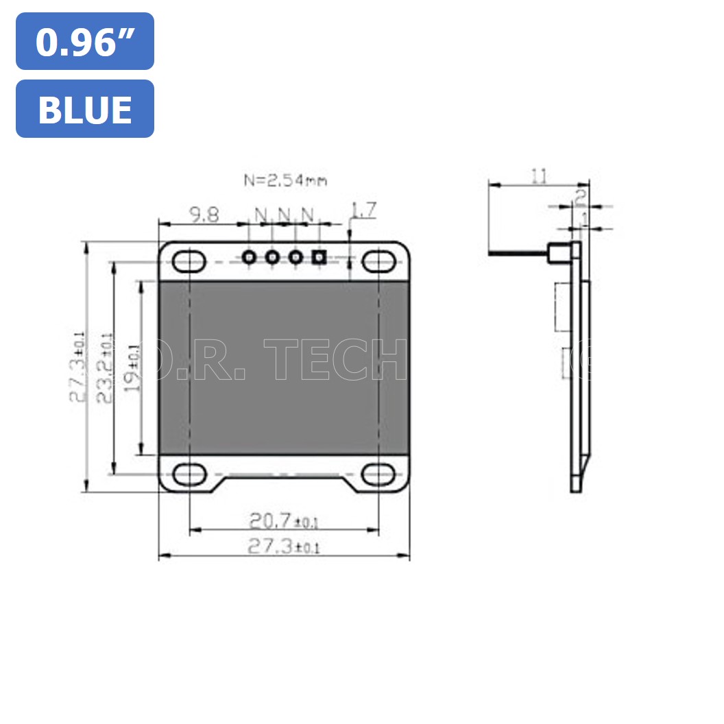 (1ชิ้น) AA412 หน้าจอ จอแสดงผล ขนาด 0.96 นิ้ว 0.96" Inch I2C IIC OLED LCD Module 4pin (with GND VCC), Blue สีน้ำเงิน