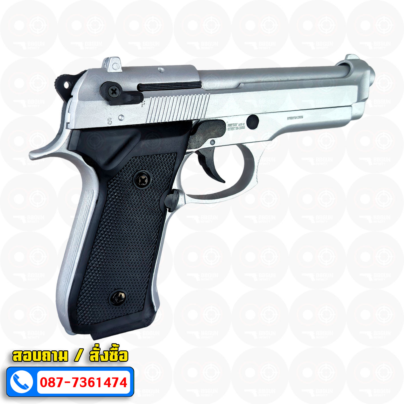 แบลงค์กัน Retay M92 สีเงินด้าน Chrome Blank Gun Beretta M92 รีเท บาเร็ตต้า เอ็ม 92 (แถมกล่องใส่ปืน แม็กกาซีน 2 อัน)