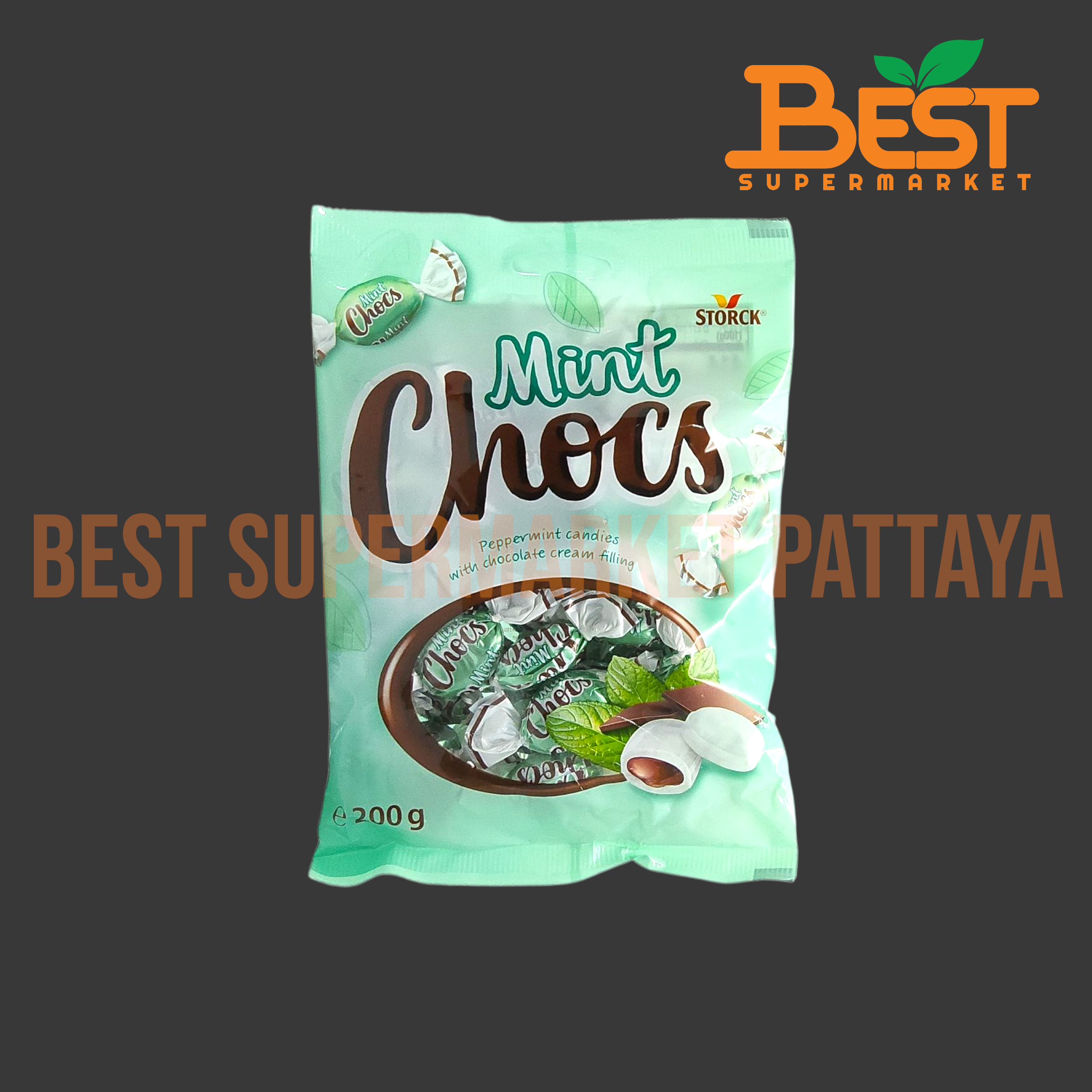 สตอร์ค มินต์ ช็อกส์ ลูกอมรสมินต์สอดไส้ช็อกโกแลต 200 กรัม.Mint Chocs (Storck) 200 g.