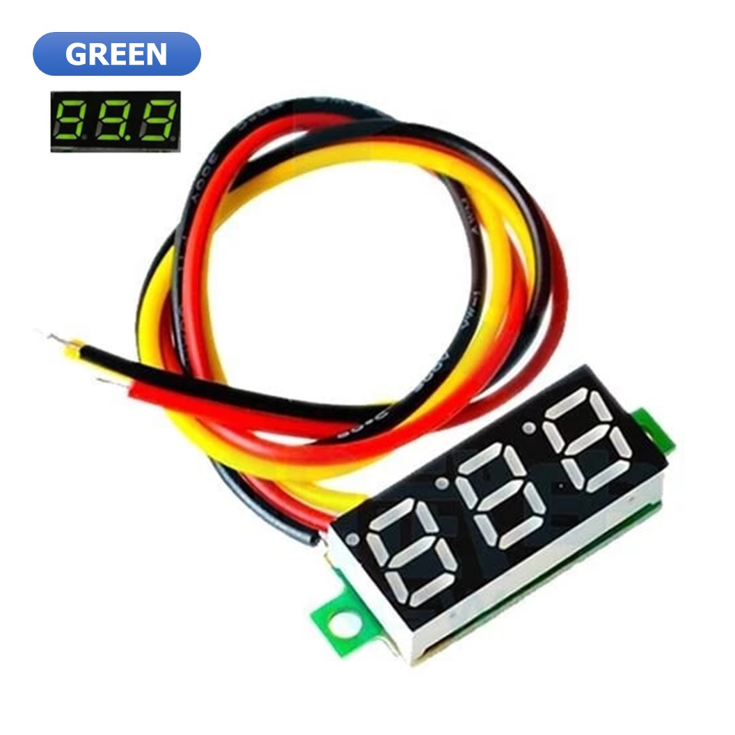(1ชิ้น) NC291 จอแสดงผล โวลต์มิเตอร์ 3 สาย สีเขียว ขนาด 0.28นิ้ว 0-100VDC 3-Wire DC Voltmeter Green