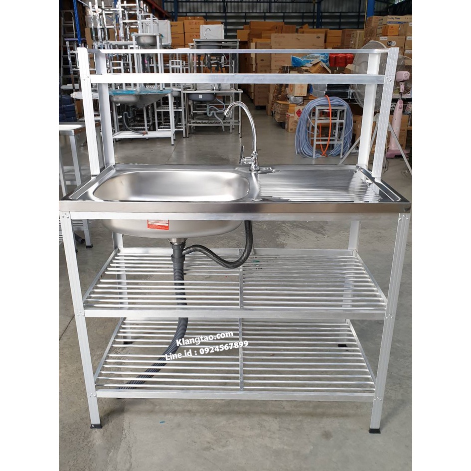Diamond อ่างล้างจาน ตราเพชร 50x100x124 ซม. รุ่น S0014 ซิงค์ล้างจาน สแตนเลส เกรด 304 ขาอลูมิเนียม ต่อบน (เลือกก๊อกน้ำได้)