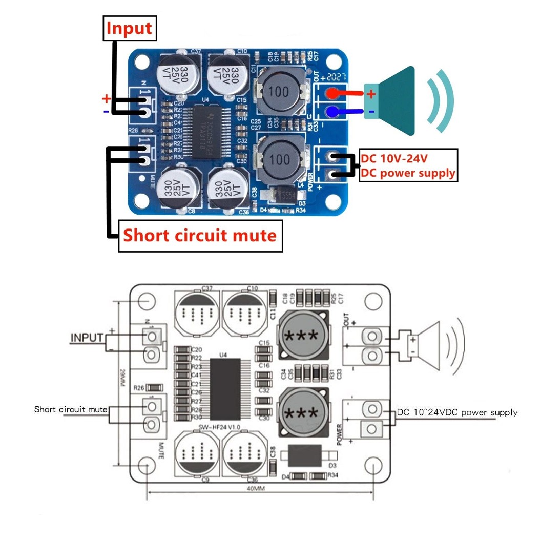 TPA3118 PBTL บอร์ดวงจรขยายเสียงคลาส D 30W/60W Mono Digital Power Amplifier Board Class D 8-24VDC XH-M313 บอร์ดขยายเสียง โมดูลขยายเสียง