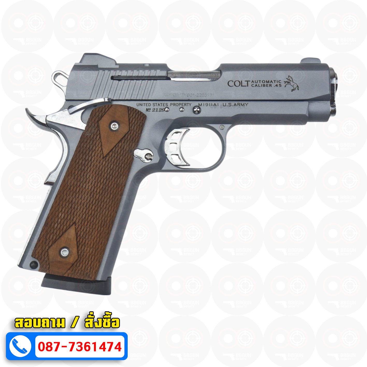 แบลงค์กัน KUZEY M1911 COLT MK IV SERIES 80 สีสโมค 4 นิ้ว ด้ามไม้ Blank Gun
