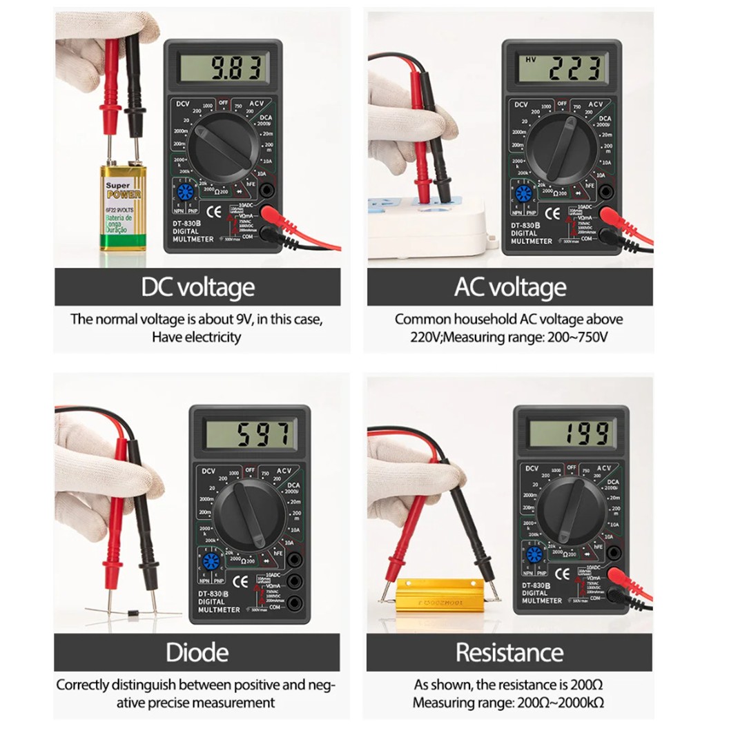 DT-830B มัลติมิเตอร์ โวลต์มิเตอร์ Digital Multimeter Volt meter DT830B voltmeter เครื่องวัดแรงดันไฟฟ้า ดิจิตอลมัลติมิเตอร์ **ไม่รวมถ่าน9V**