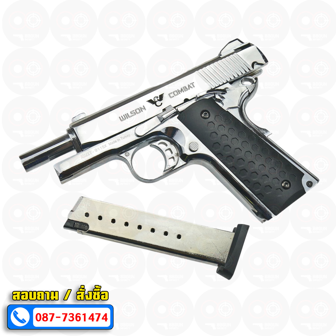 Blank Gun KUZEY M1911 WILSON COMBAT ลำกล้อง 4 นิ้ว เงินเงา แบลงค์กัน ด้าม SX