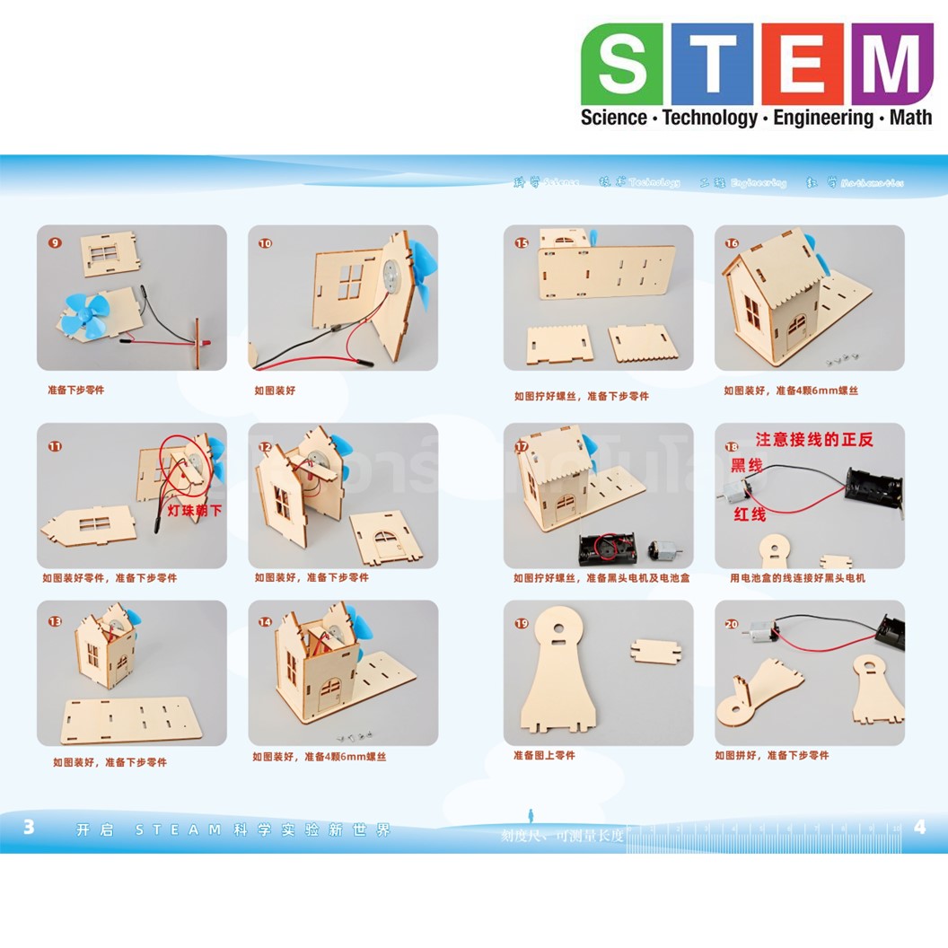 T-M234 ชุดประกอบไม้ กังหันลม ผลิตไฟฟ้า พลังงานลม Wind Power Generation Turbine Wooden Kit STEM Education ของเล่นเสริมทักษะ เสริมพัฒนาการ