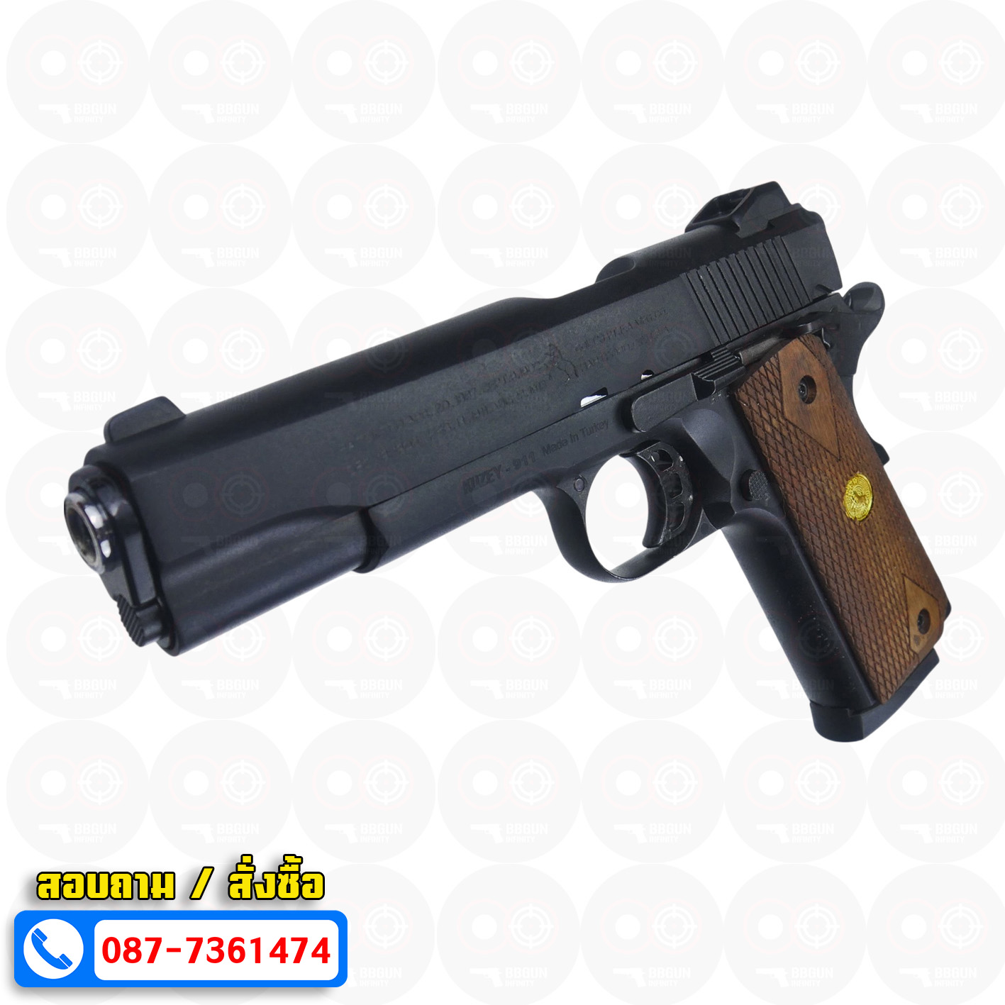 แบลงค์กัน KUZEY M1911Colt's 100 Years สีดำ 5 นิ้ว ด้ามไม้ (แถมกล่องใส่ปืน) blank gun