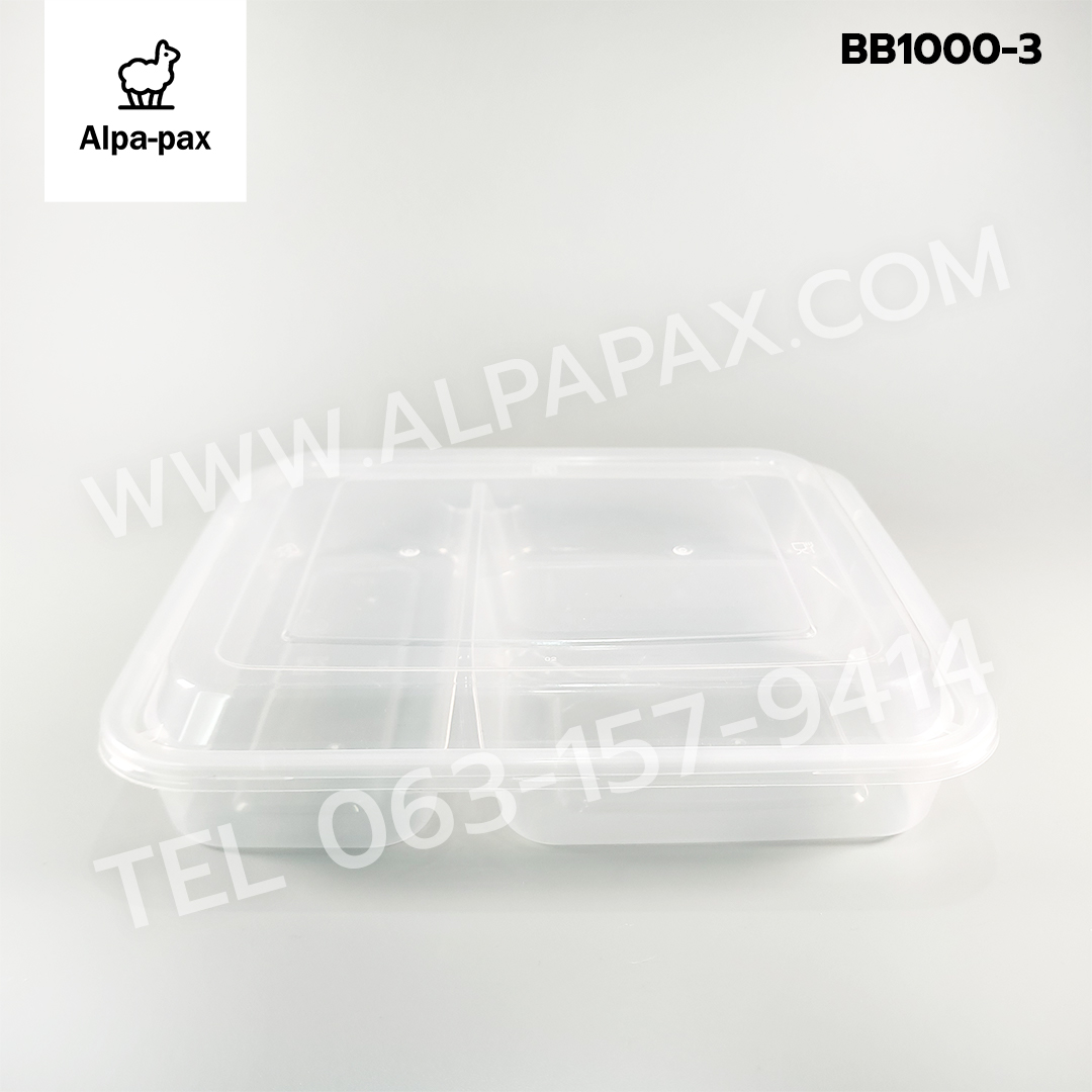 กล่องอาหารพลาสติก+ฝา 3 ช่อง 900ml.ฝาโดม (ลัง 150ใบ) กล่องไมโครเวฟ กล่องข้าว กล่องอาหาร กล่องใส่อาหาร
