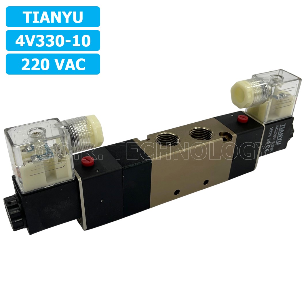 (1ชิ้น) 4V330-10 220VAC โซลินอยด์วาล์ว คอยล์ 2 ข้าง 5/3 Double Coil Solenoid Valve Pneumatic TIANYU
