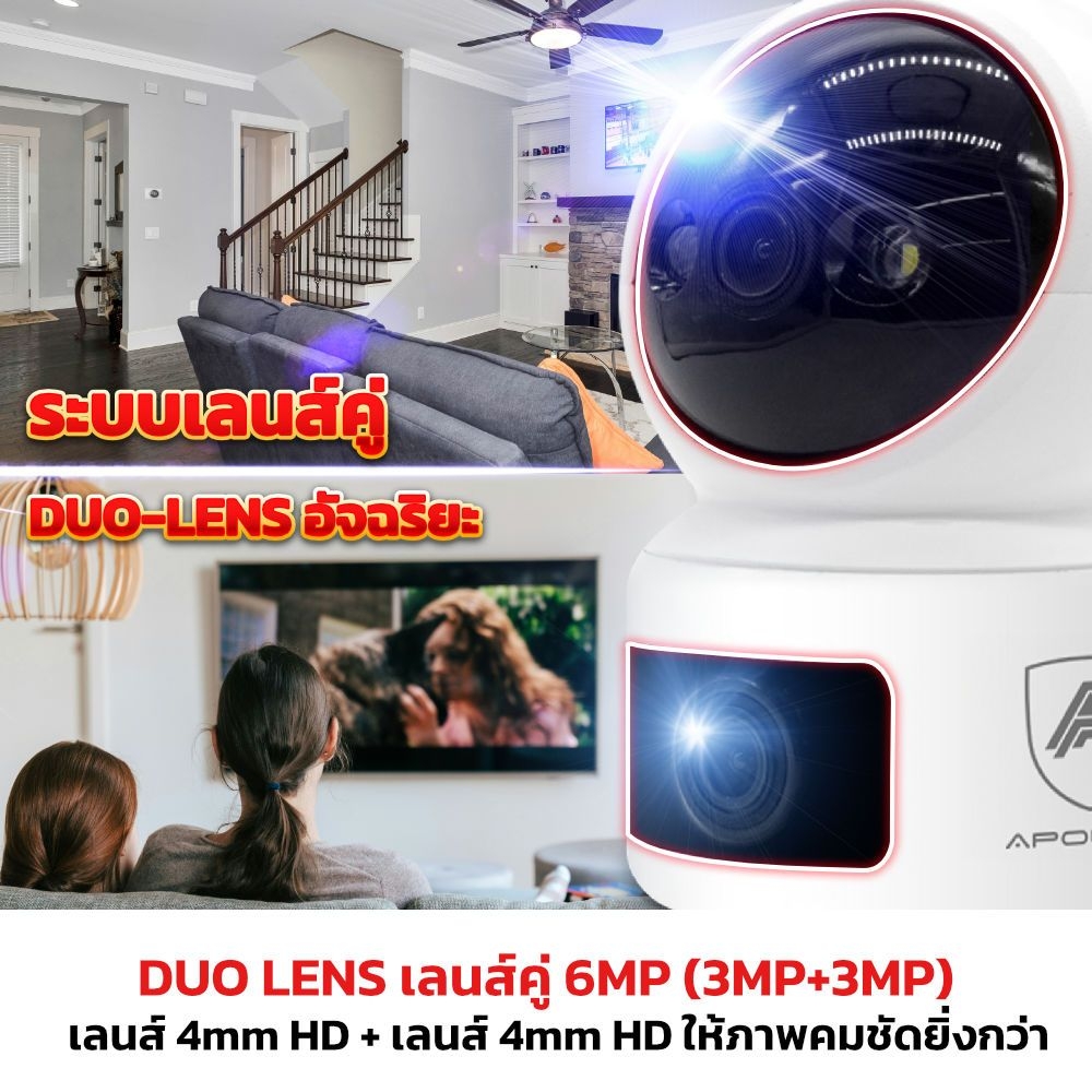กล้อง Wi-Fi ใร้สาย Apollo APL-IPC-WF133W-DL 3+3MP Duo Lens