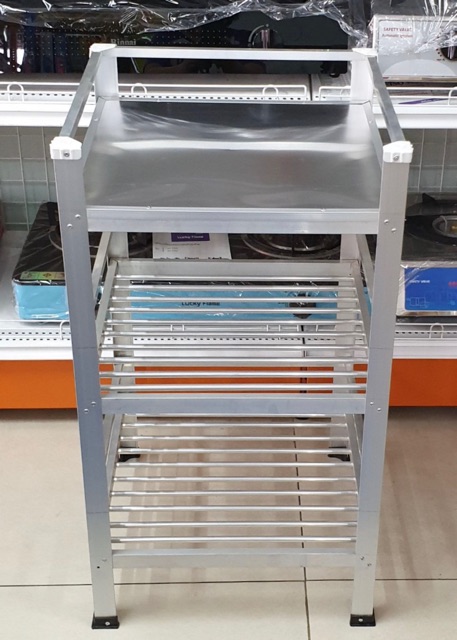 ชั้นวางเตาแก๊สวางของ 3 ชั้น ไม่รวมเตา ชั้นบนแผ่นอลูมิเนียมเรียบ 41x40x80 ซม.