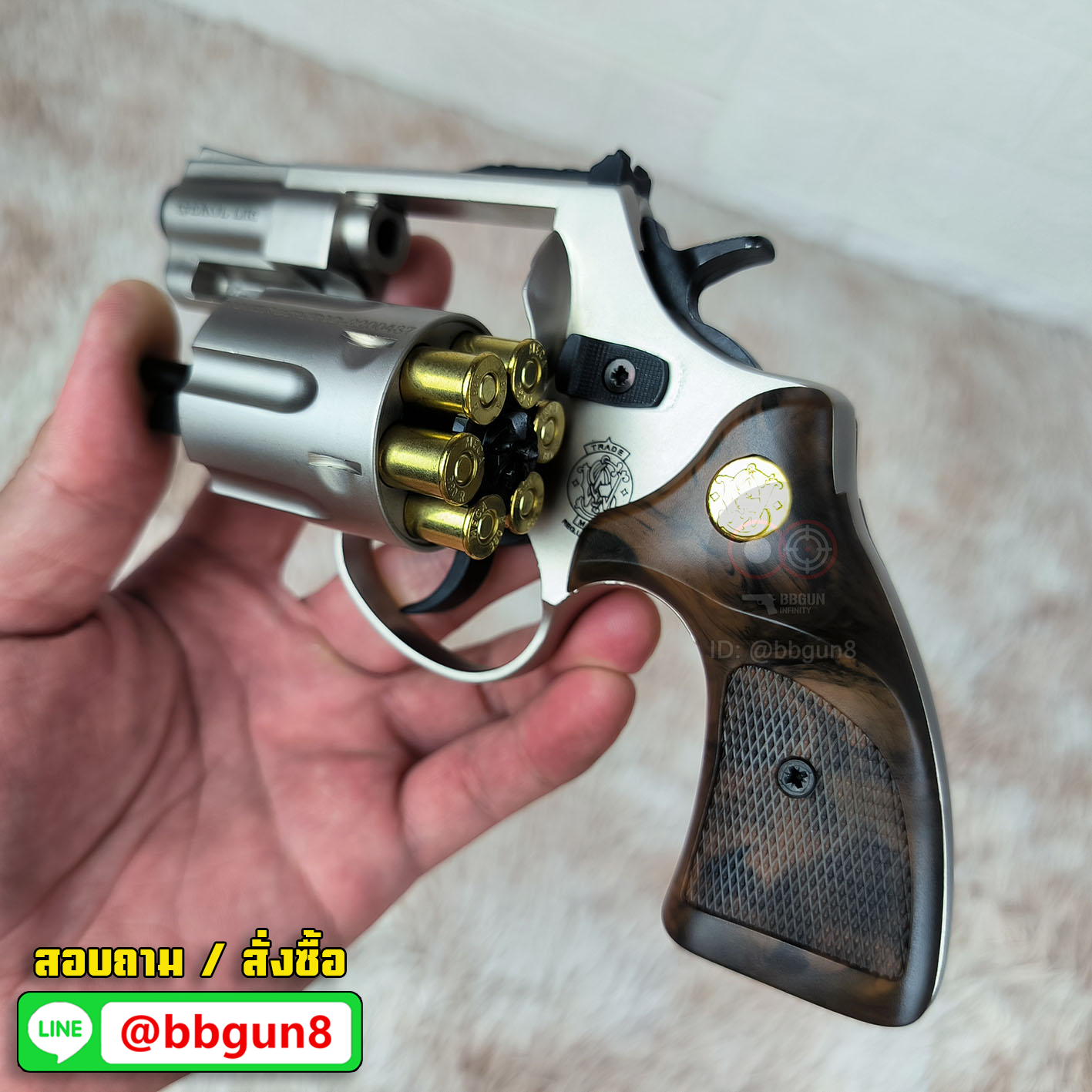 ปืนแบลงค์กัน ลูกโม่ 2" สีซาติน (Satin) Smith & Wesson ยี่ห้อ Ekol Lite blank gun (แถมกล่องใส่ปืน)