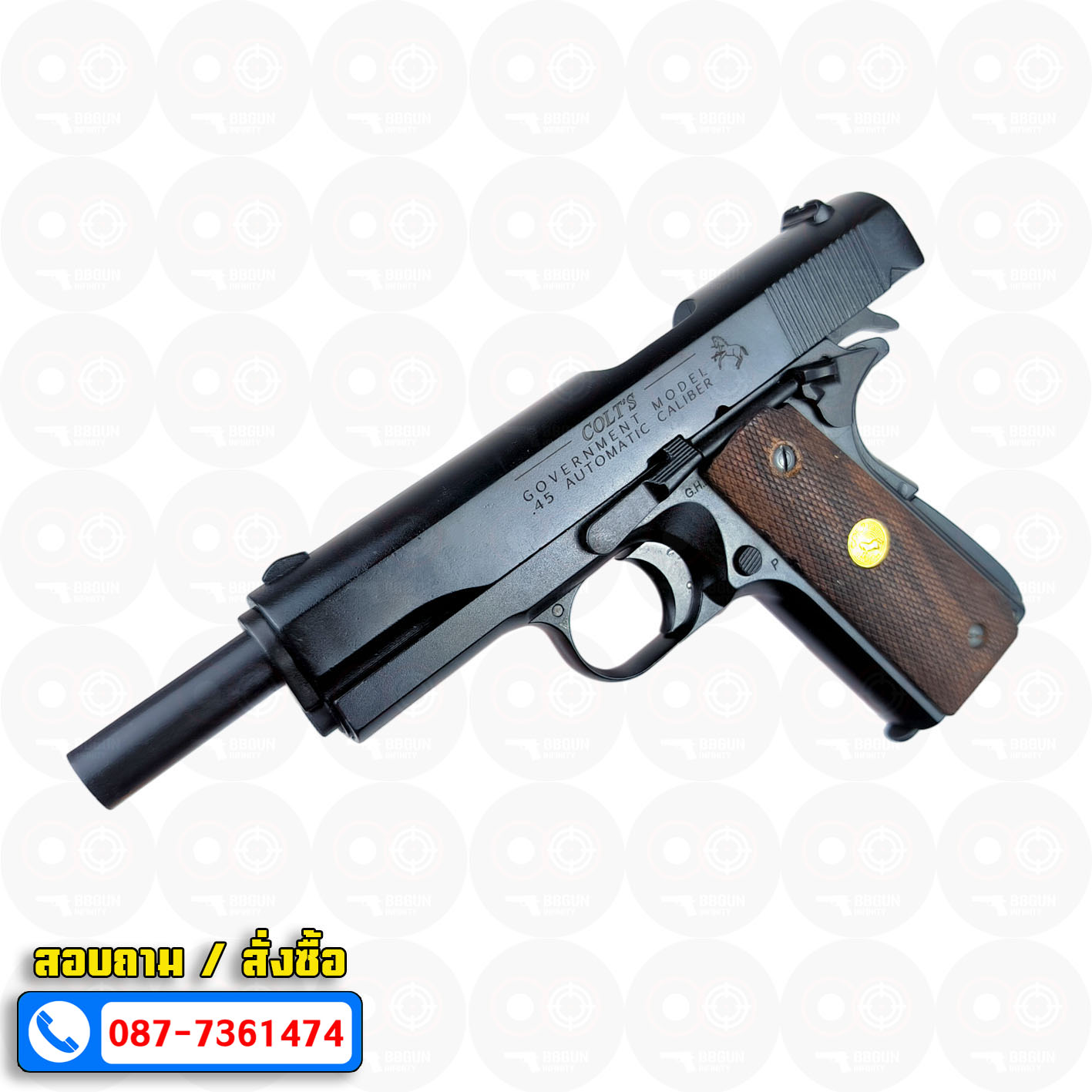 แบลงค์กัน AKSA Colt's Government Model .45 Automatic Caliber 100 Years สีดำ กริปไม้ (2 แม็กกาซีน) BLANK GUN