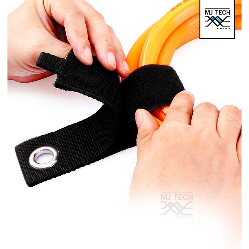 สายรัดผ้าสีดำ ที่รัดสายแบบผ้า สำหรับห้อยจัดเก็บสายไฟ สายอุปกรณ์