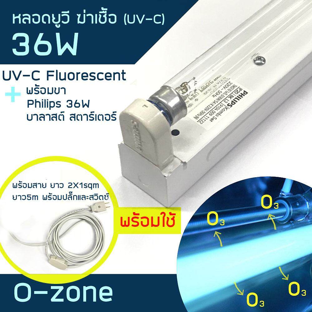 หลอดนีออน01 UVC 36W + ขาสปริงบาลาส์ตสตาร์ทเตอร์ Philips 36W พร้อมต่อสาย ยาว 5ม. พร้อมปลั๊ก และสวิตซ์ พร้อมใช้งาน
