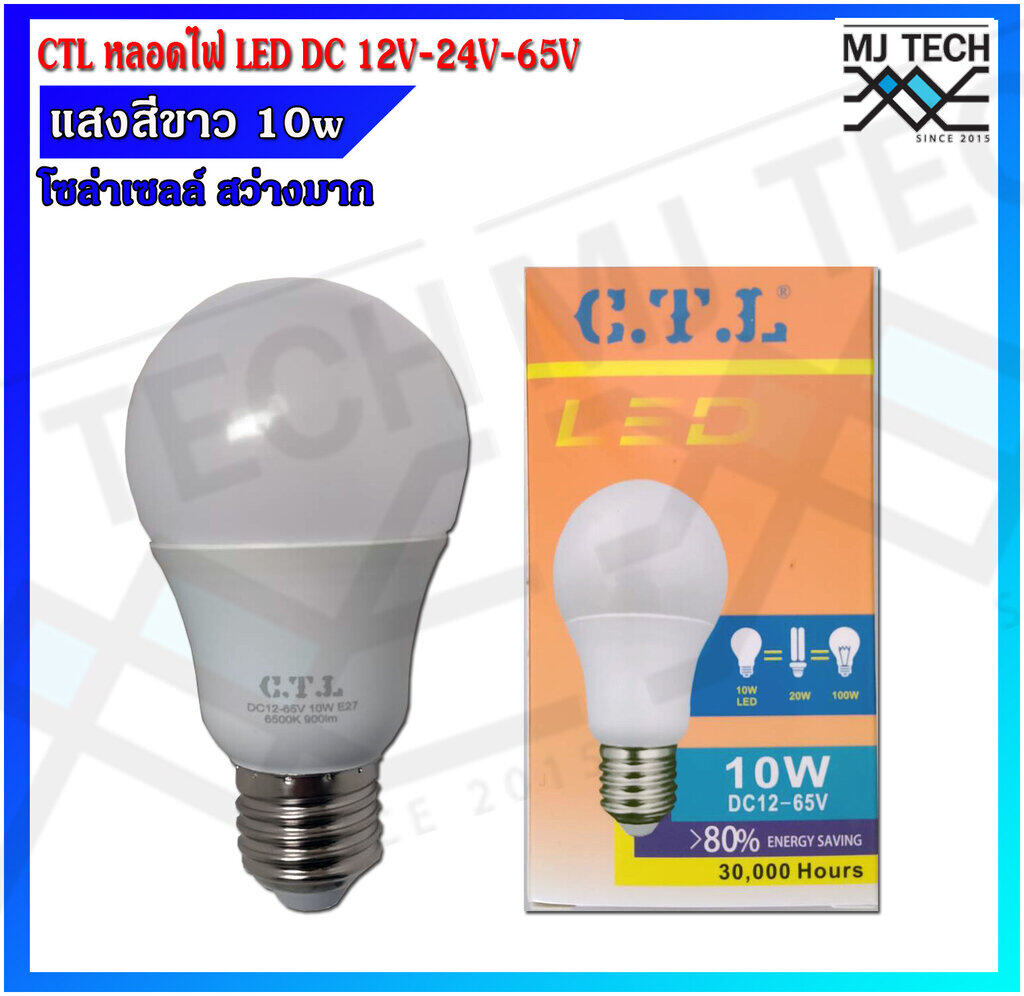 CTL หลอดไฟ LED DC 12V-24V-65V 10W โซล่าเซลล์ แสงสีขาว