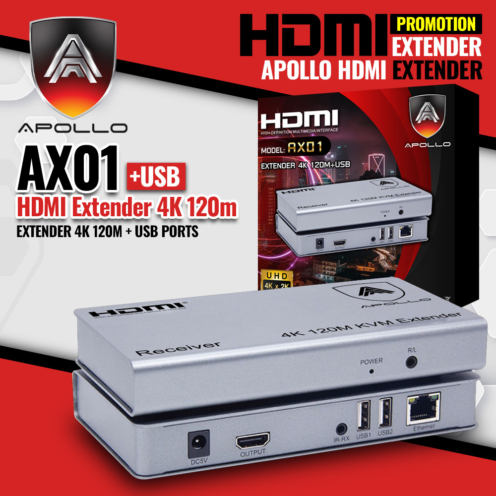 Apollo HDMI Extender รุ่น AX01 4K 120m + USB port