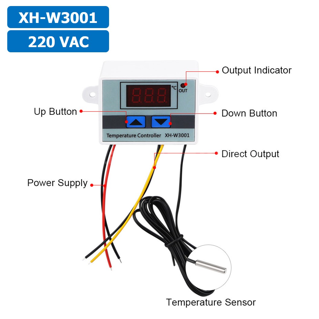 XH-W3001 220VAC 1500W เครื่องควบคุมอุณหภูมิ Digital Temperature Controller Thermostat Switch Probe
