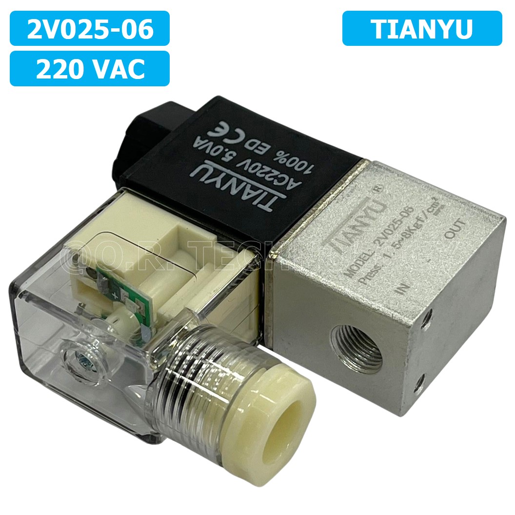 (1ชิ้น) 2V025-06 220VAC โซลินอยด์วาล์ว คอยล์ 1 ข้าง 2/2 Way Single Coil Solenoid Valve Pneumatic TIANYU โซลินอยด์ลม วาล์วลม