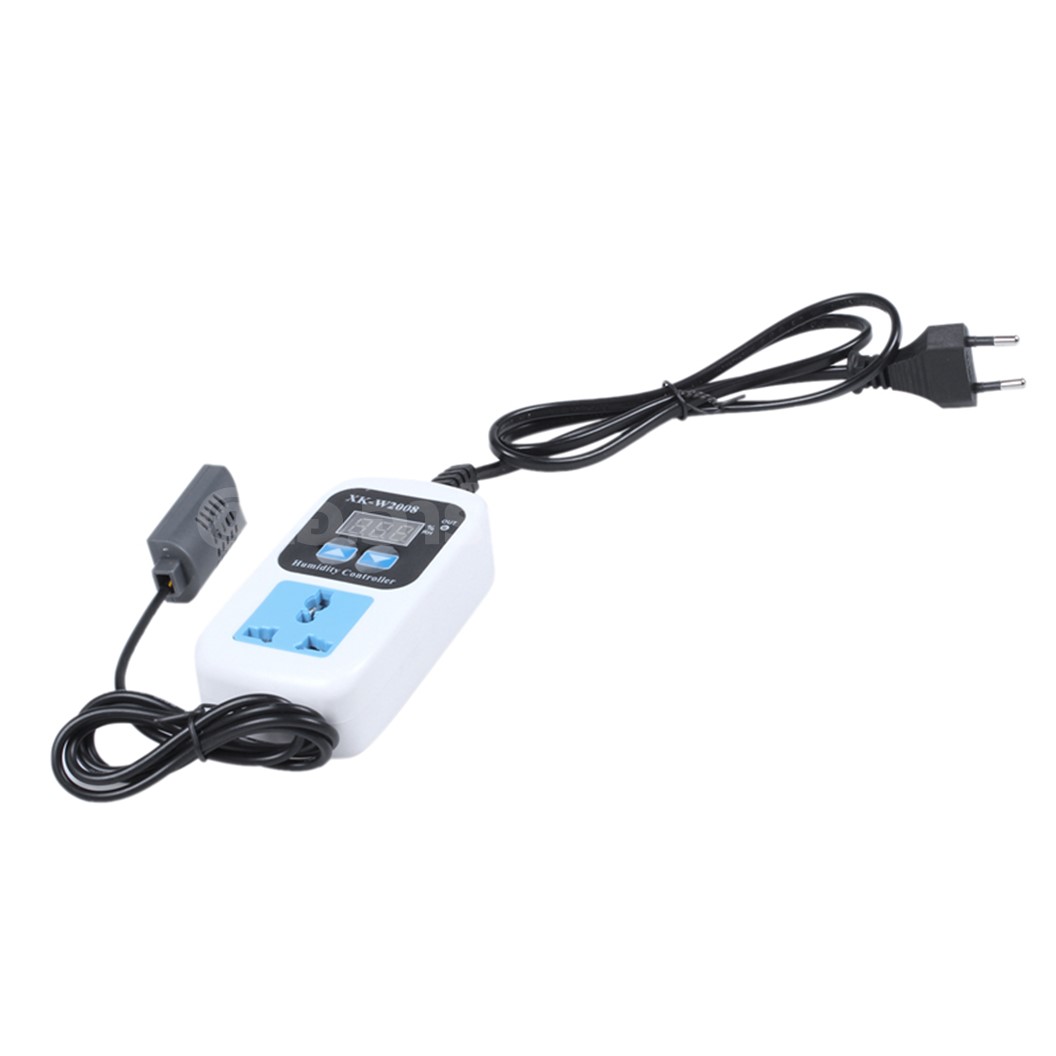 XK-W2008 220VAC 10A เครื่องควบคุมความชื้น Digital Humidity Controller Socket Plug (0-99%RH) ปลั๊กควบคุมความชื้น พร้อมเซนเซอร์ความชื้น