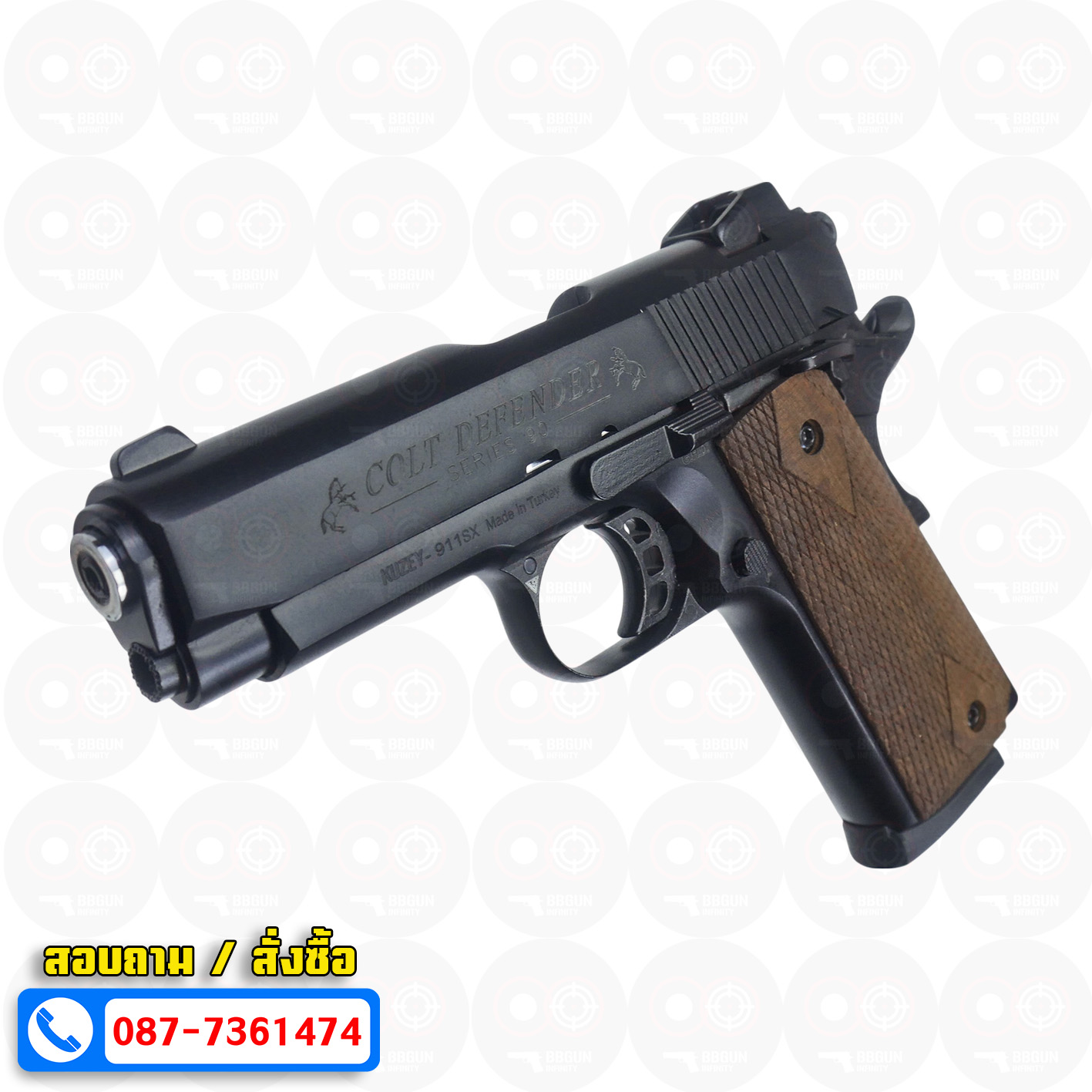 แบลงค์กัน KUZEY M1911 COLT'S DEFENDER SERIES 90 สีดำ 4 นิ้ว ด้ามไม้ Blank Gun