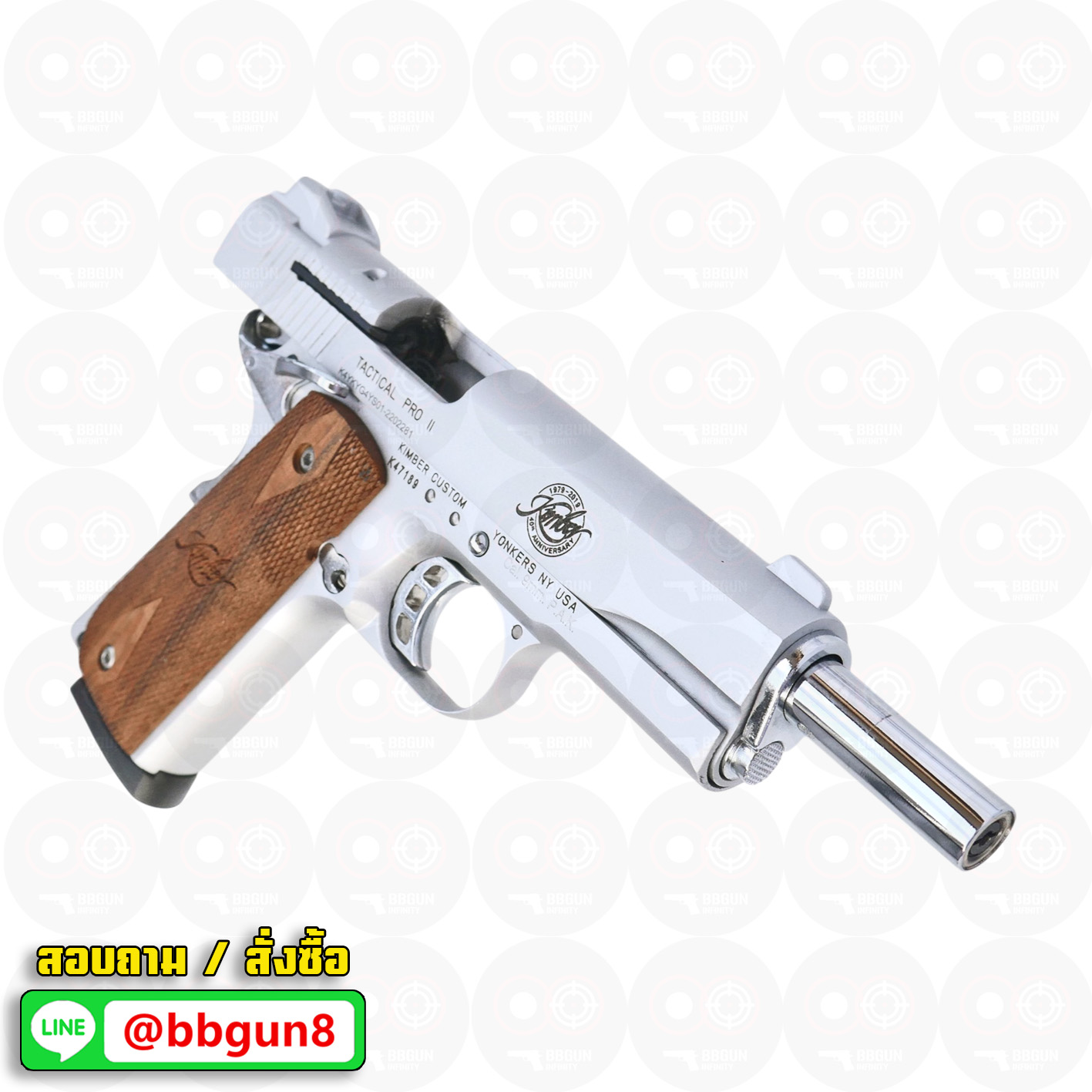 แบลงค์กัน KUZEY M1911 ลำกล้อง 5 นิ้ว KIMBER blank gun สีเงินด้าน ด้ามไม้ (แถมกล่องใส่ปืน)