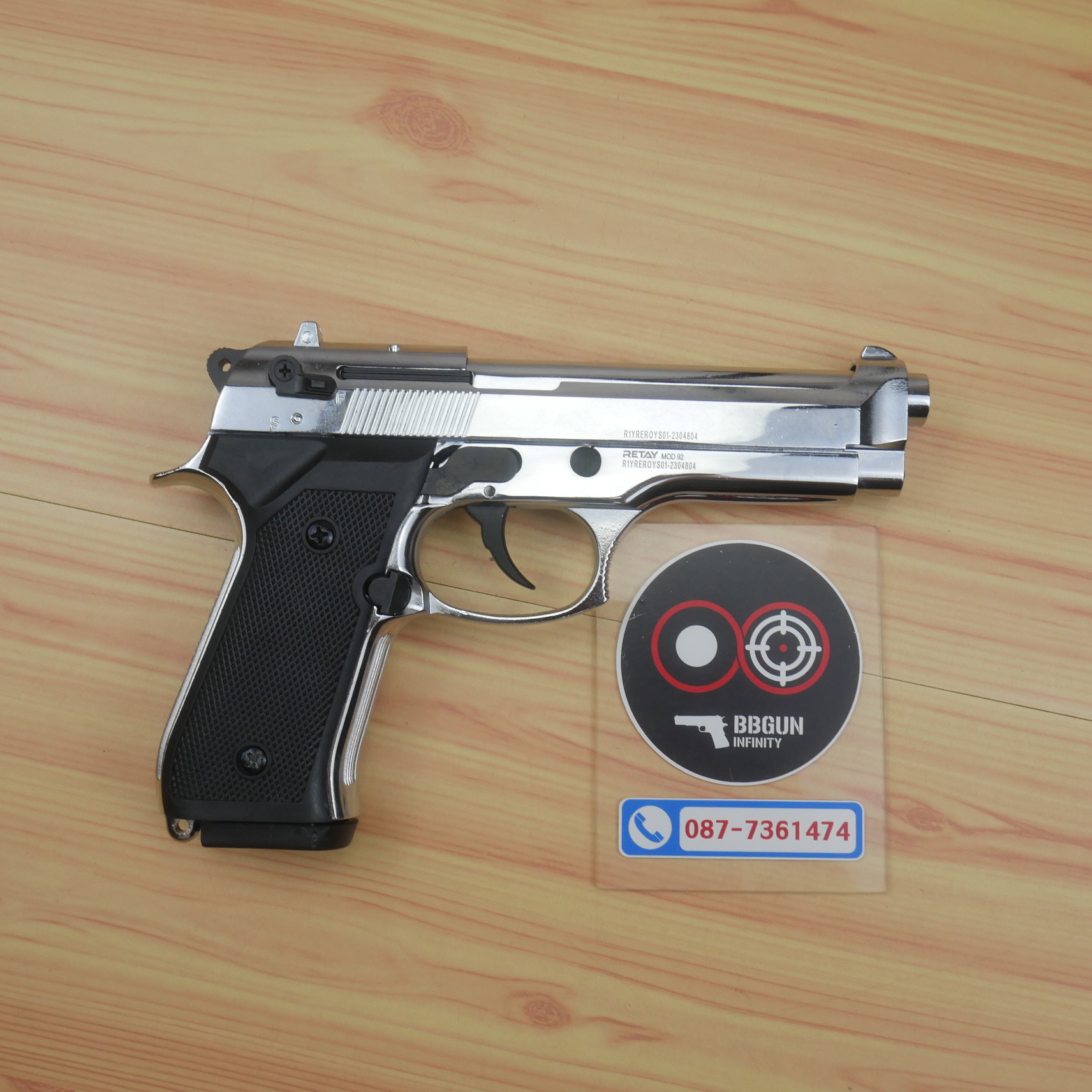 Blank Gun RETAY Beretta M92 MOD 92 เงินเงา nickel chrome รีเท บาเร็ตต้า เอ็ม 92 แบลงค์กัน สีนิลเกิ้ลโครเมี่ยม