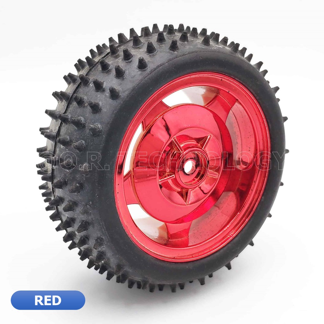 (1ชิ้น 1ล้อ) ND032 ล้อยางวิบากหนาม ล้อหนาม ล้อรถ ล้อรถหุ่นยนต์ ล้อประกอบรถ ล้อรถของเล่น สีแดง ขนาด 85MM Large Robot Smart Car Wheel, หน้ากว้าง 38MM Width Surface (Red)