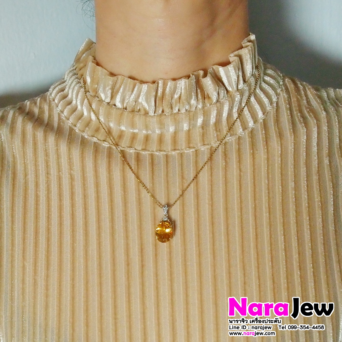 จี้พลอยแท้ พลอยซิทริน เม็ดใหญ่ นน. 4 กะรัต ประดับเพชรแท้