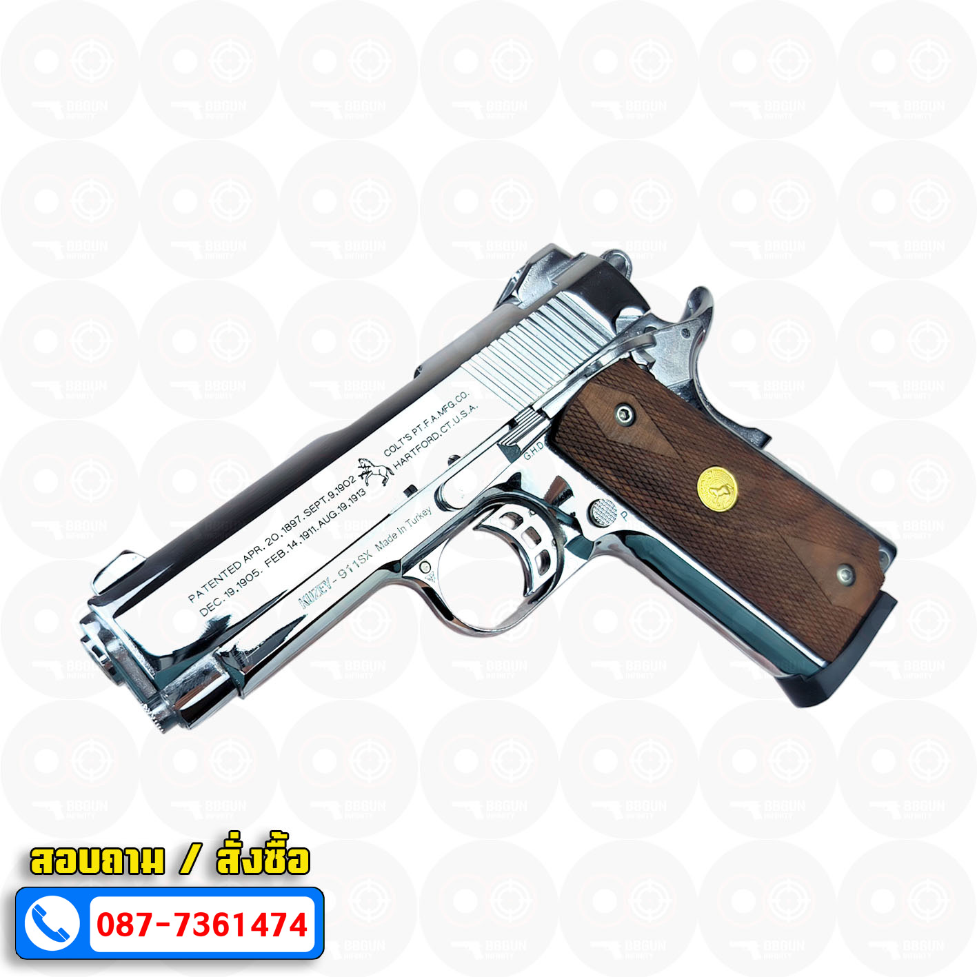 Blank Gun KUZEY M1911 COLT'S 100 ปี สีเงินเงา 4 นิ้ว แบลงค์กัน