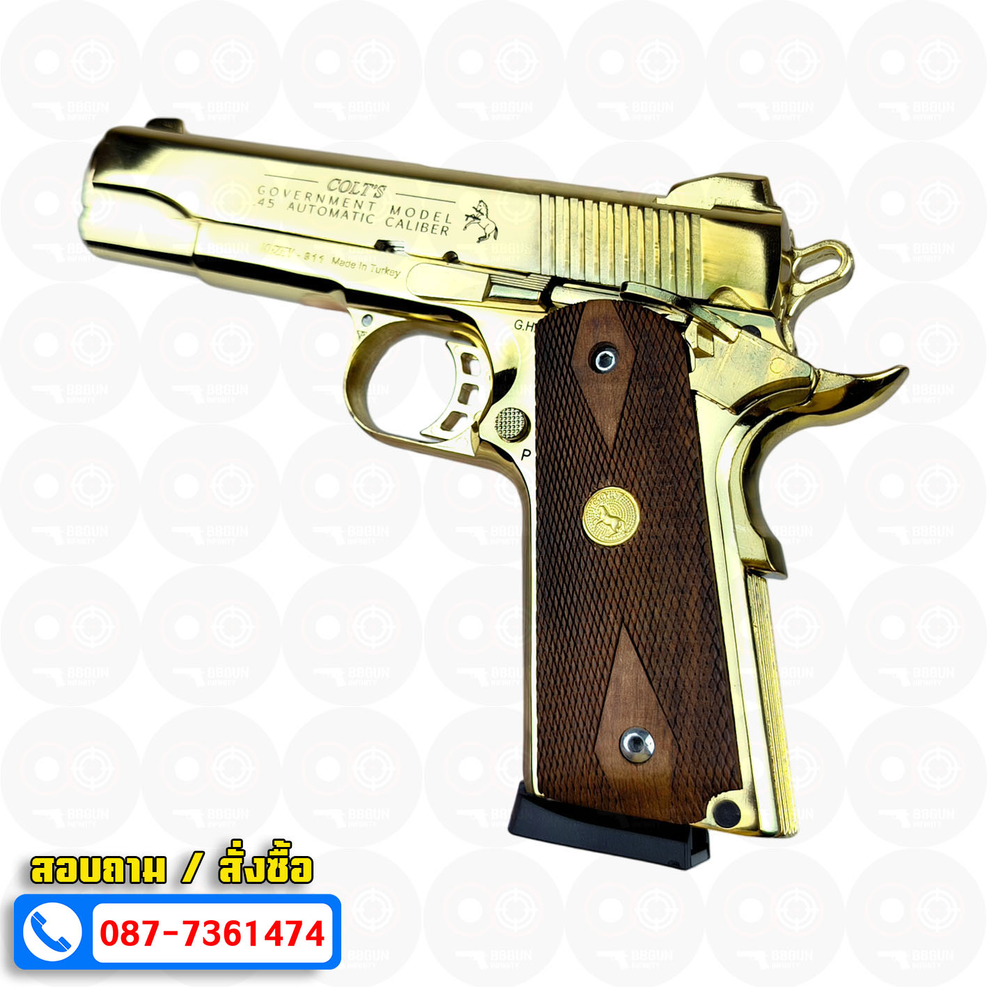 แบลงค์กัน KUZEY M1911 5 นิ้ว COLT GOVERMENT 100 Year สีทอง blank gun ด้ามไม้