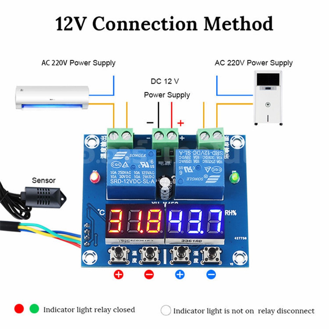 XH-M452 เครื่องควบคุมอุณหภูมิและความชื้น 12VDC Digital Temperature and Humidity Controller (-20°C–60°C, 0-100%RH)