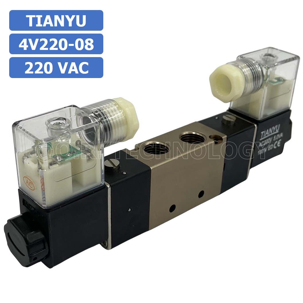 (1ชิ้น) 4V220-08 220VAC โซลินอยด์วาล์ว คอยล์ 2 ข้าง Double coil Solenoid Valve Pneumatic TIANYU