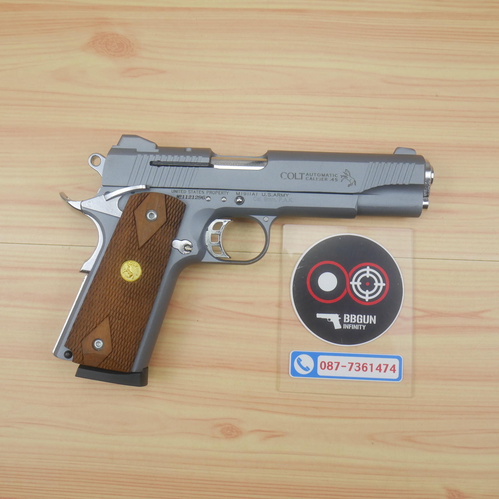 แบลงค์กัน KUZEY M1911 ลำ 5 นิ้ว COLT'S MK IV SERIES'70 blank gun สีสโม๊ค (smoke) ด้ามไม้