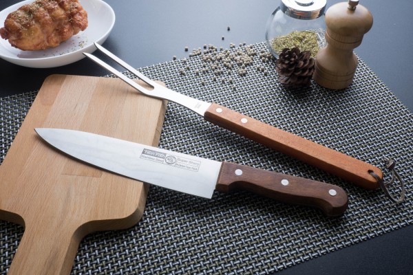 มีดหั่นด้ามไม้ พร้อมส้อมจิ้มบาร์บีคิว