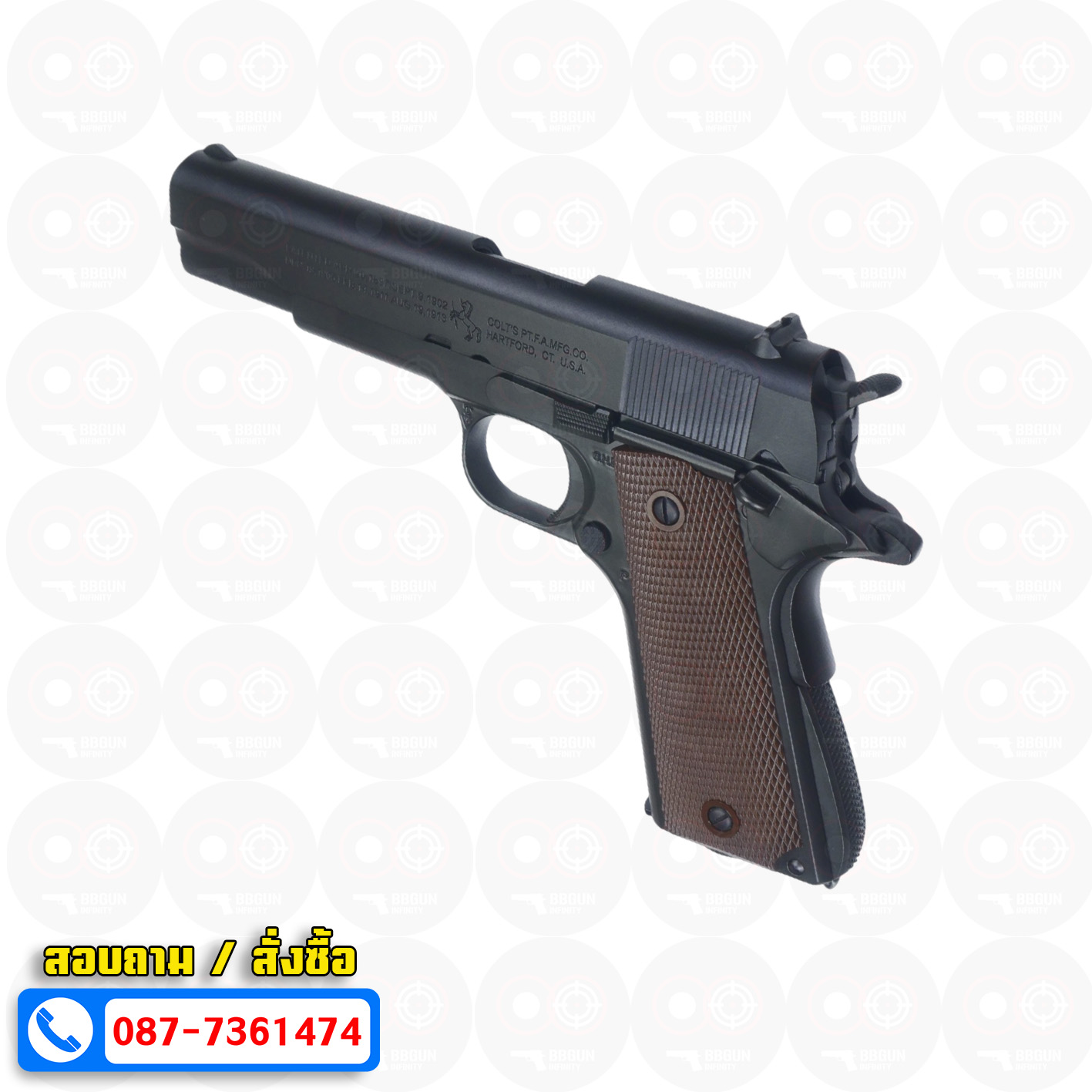 ปืนบีบีกันอัดแก๊ส T8 SP System M1911A1 Government มาร์คกิ้งร่องลึก ครบทั้งกระบอก BB GUN