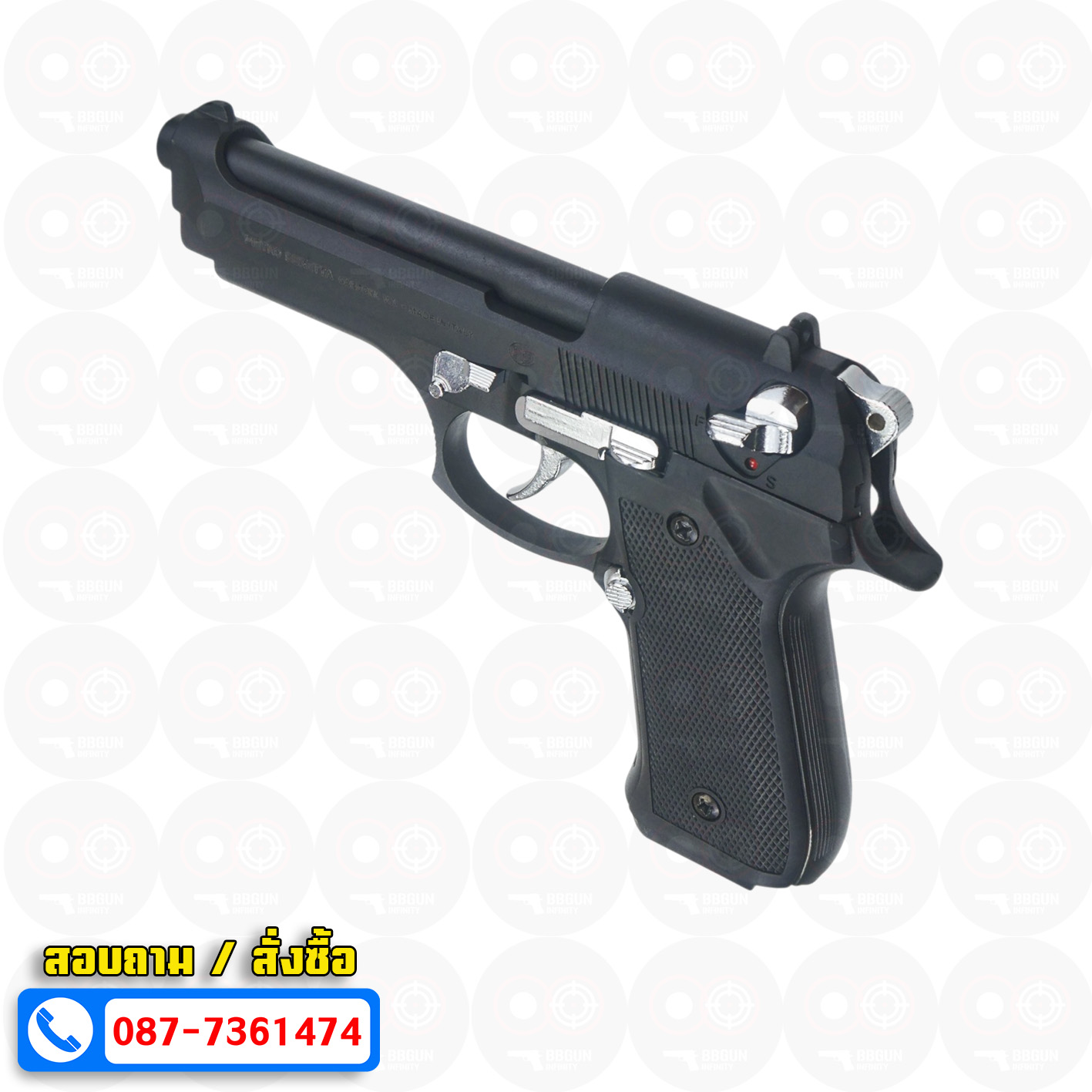 แบลงค์กัน Retay mod 92 black chrome blank gun Beretta M92 รีเท บาเร็ตต้า เอ็ม 92 สีดำ ไกเงิน